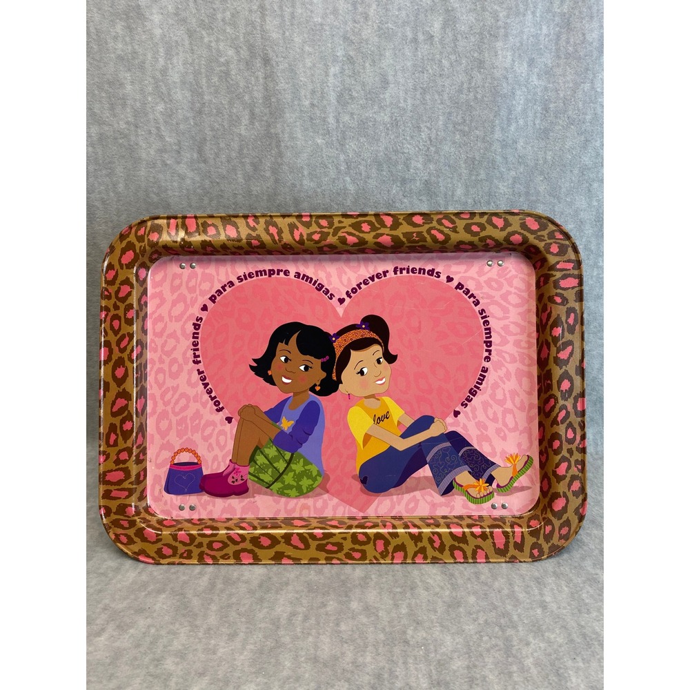 Vintage Friends Amigas Leopard Print Lap Bed‎ Tray Folding Legs Pink Heart